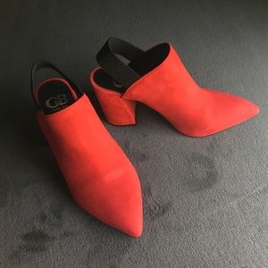 Bright red Gianni Bini block heel mules